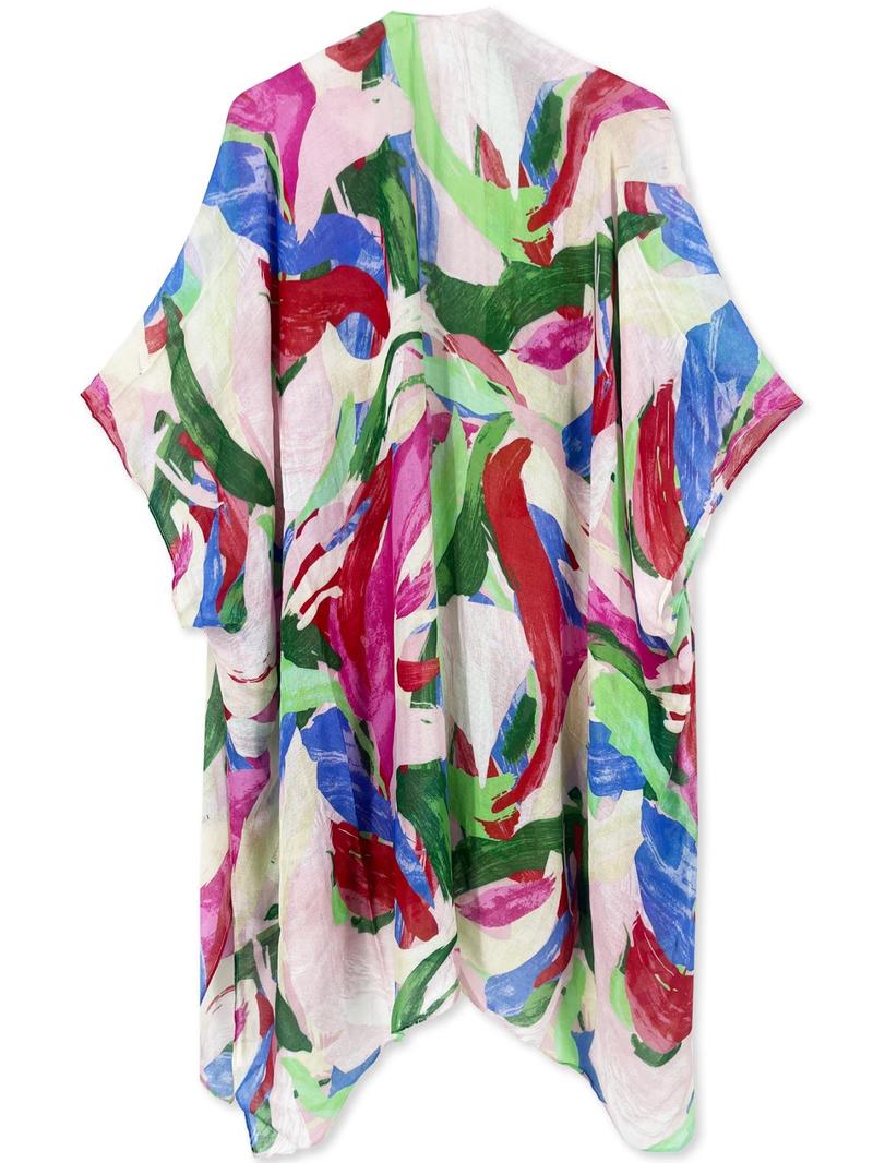 Product Introduction of Women's All Over Print Batwing Sleeve Kimono, Casual Open Front Split Side Kimono, Ladies Summer Swimwear for Beach Vacation Holiday, Summer Outfits 2024 6
