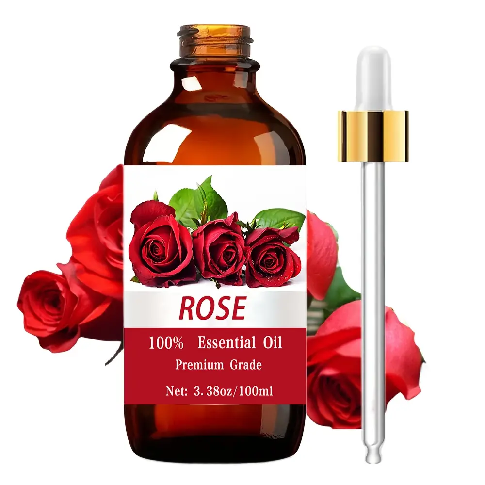 Rose Essential Oil, 3.38 Oz (100 Ml),100% Pure Care Grade, for Hair and Skin Care, Massage, Diffuser Humidifier, Aromatherapy, Moisturizing Massage Essential Oil Body Care Comfort Cosmetic