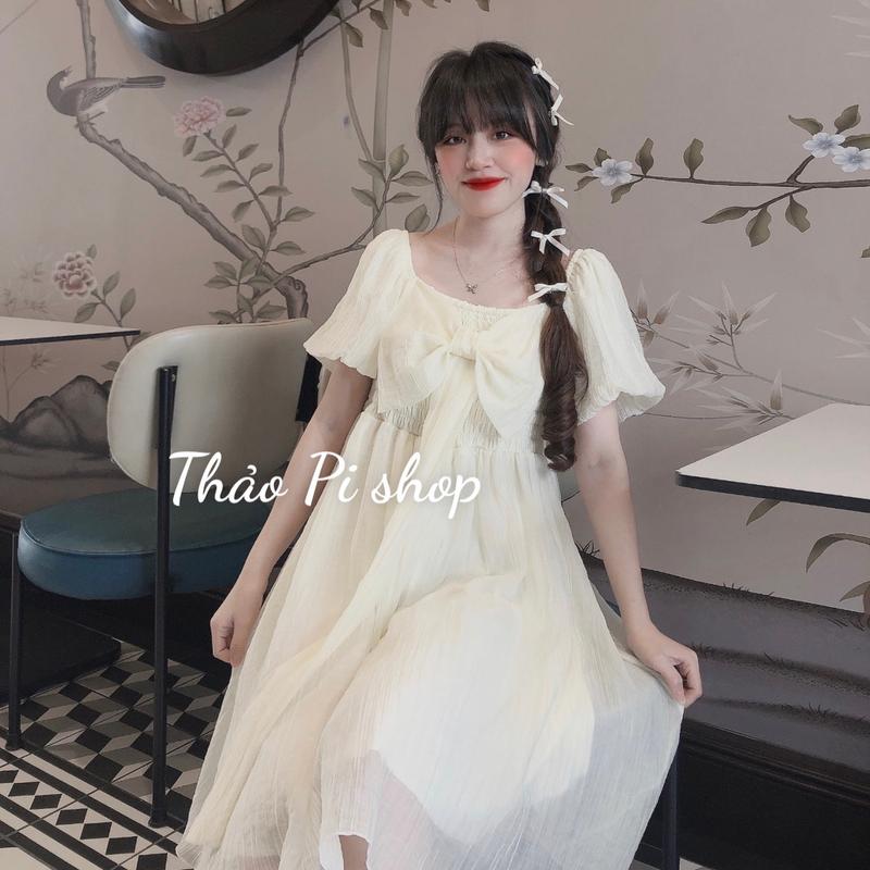 Đầm babydoll Nữ nhún ngực phối nơ to siêu xinh - M26