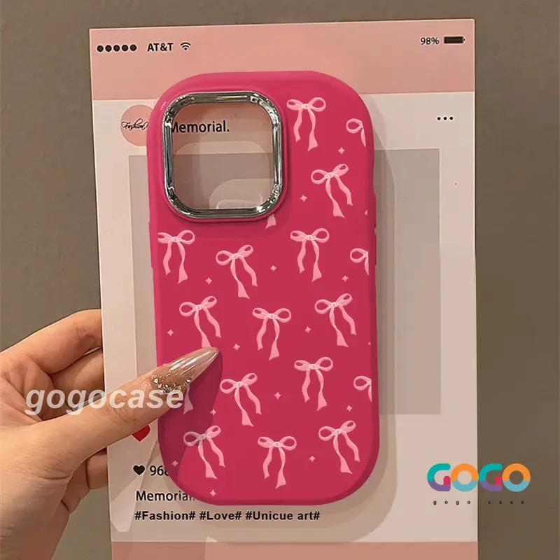 Case untuk iPhone11 pro max plus 15 14 Plus XR 13 12 PRO 7 6 8 7+ 6+ 8+ Xs Max Cangkang lunak silikon pola busur kecil berwarna merah muda manis 08635 1