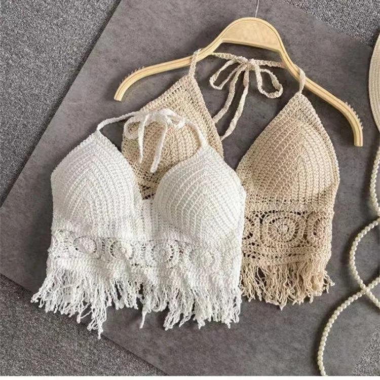 Product Introduction of Top Women  Áo Hở Eo Đi Biển, Dành Cho Nữ, Che Khoét Lỗ, Thiết Kế Phối Cảnh, Có Tua Rua, Dây Đeo Spaghetti Áo Ba Lỗ Có Đệm Ngực, Không Lưng, Có Giá Đỡ Cổ 1