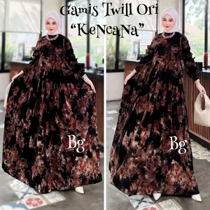 Gamis Twill Bg Collection Motif Kencana Hitam Muslim Kancing Syari