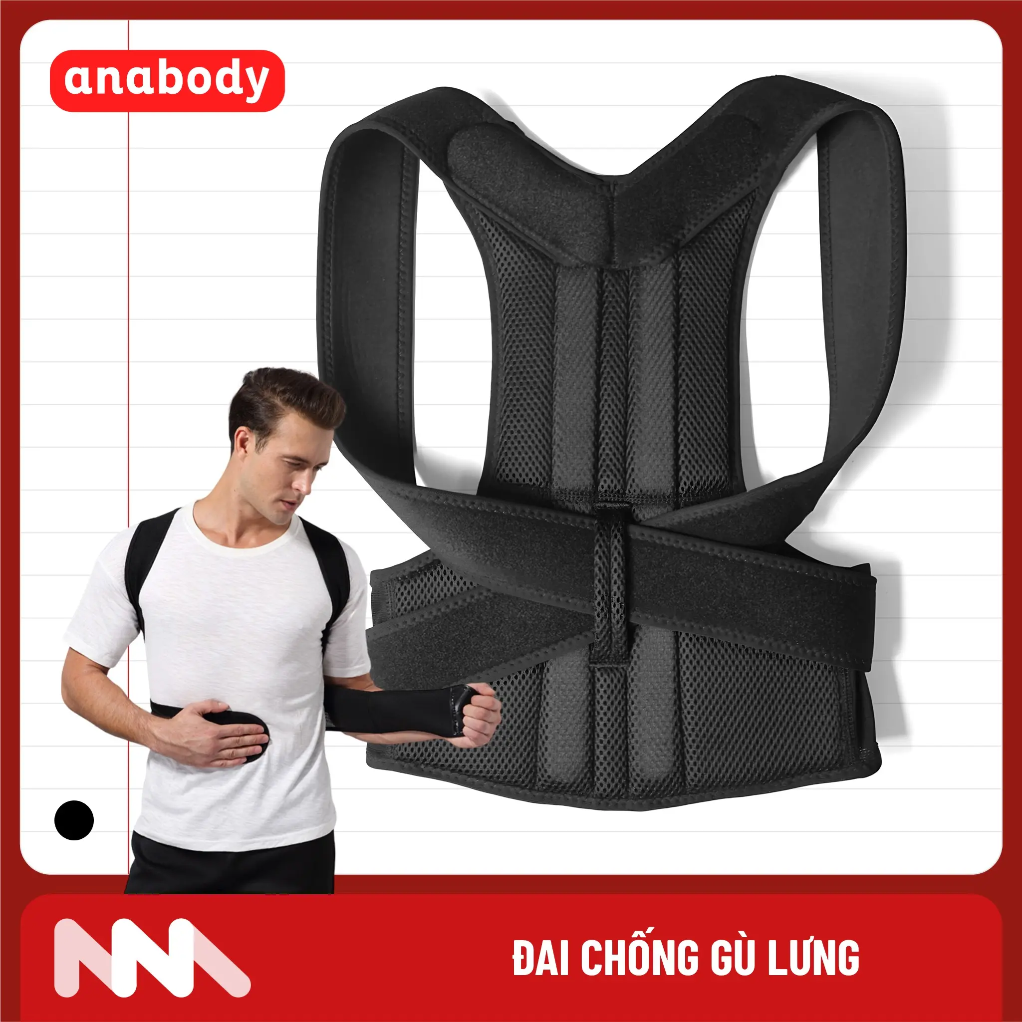 Đai Chống Gù Lưng, Vai, Eo - Chất Liệu Bền - ​Có Nẹp Cố Định Cột Sống - Phù Hợp Nam Nữ