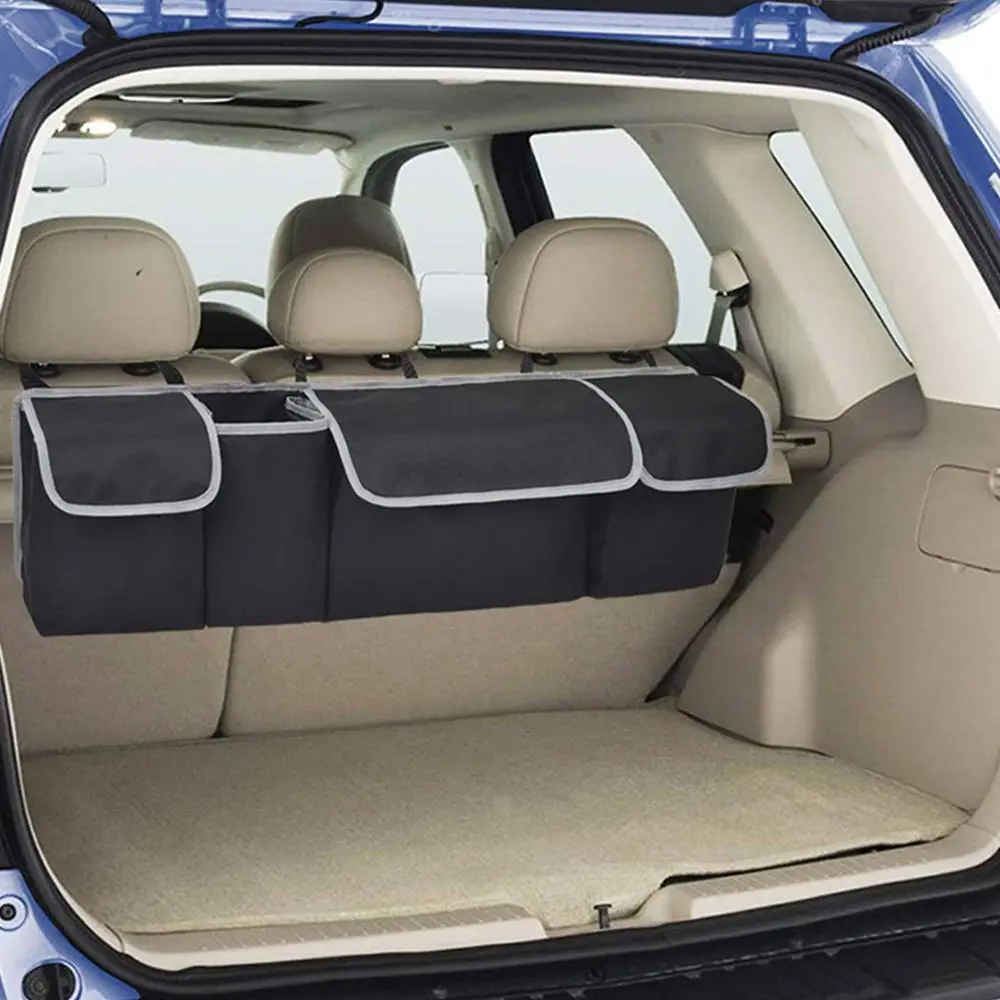 Multi-grid Car Storage Box, Multifunctional Large Capacity Car Trunk Hanging Bag, Foldable Wear-resistant Automotive Trunk Organizer, Car Stuff, Car Interior Accessories, Fiat 500 Accessories