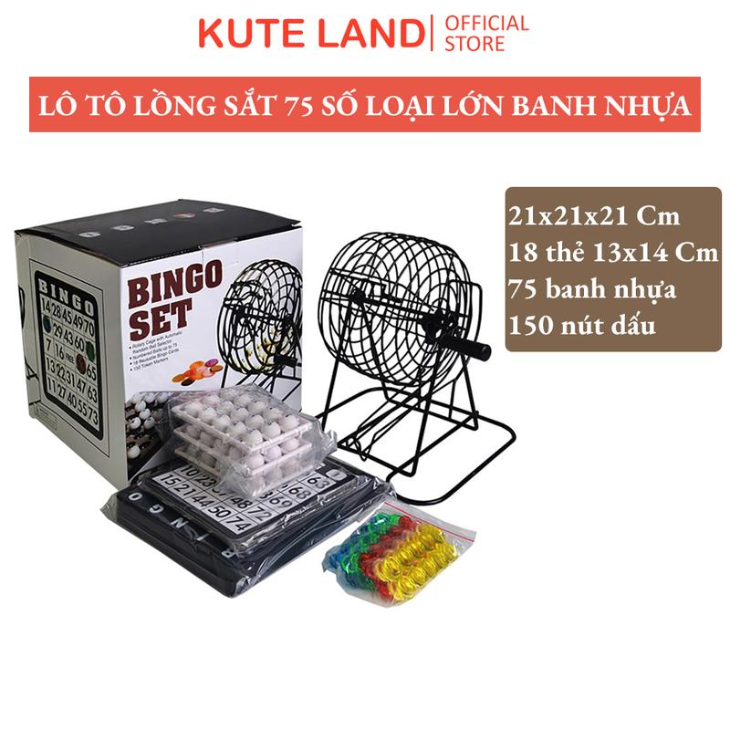 Bộ Đồ Chơi Lô Tô Bingo 75 Số Lồng Sắt Xịn - Lồng Quay Loto Xổ Số
