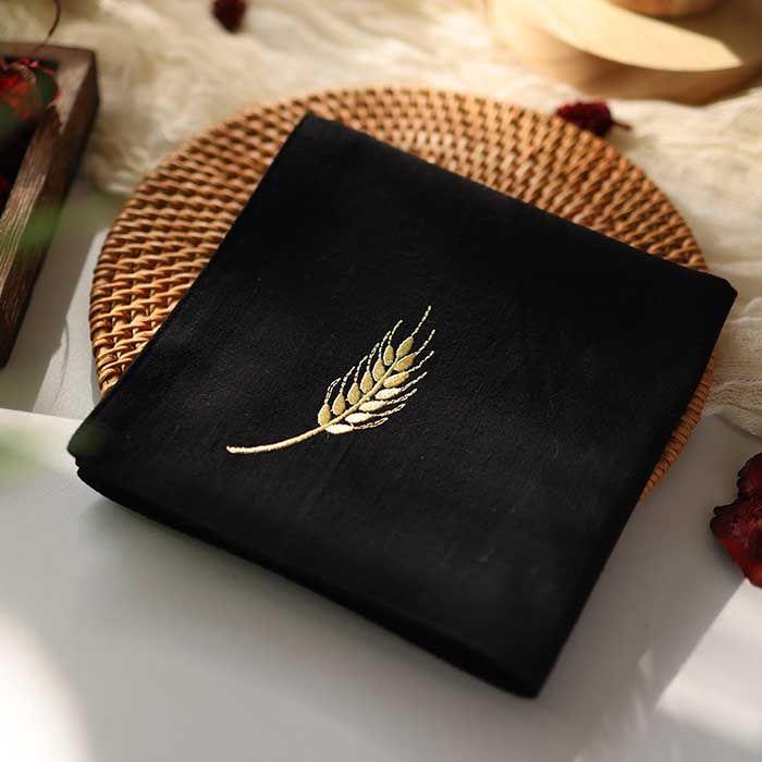 Product Introduction of New Pure Cotton Ancient Style Handkerchief for Men and Women Couples Double Layer Sweat Towel Embroidered Wheat Spike Gift with Embroidered Words 0