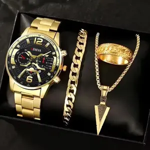 Jam Tangan Kuarsa Pria Dengan Kalender Tali Baja Tahan Karat Jam Tangan Pria Bisnis Mewah Multifungsi(Tanpa Kotak)