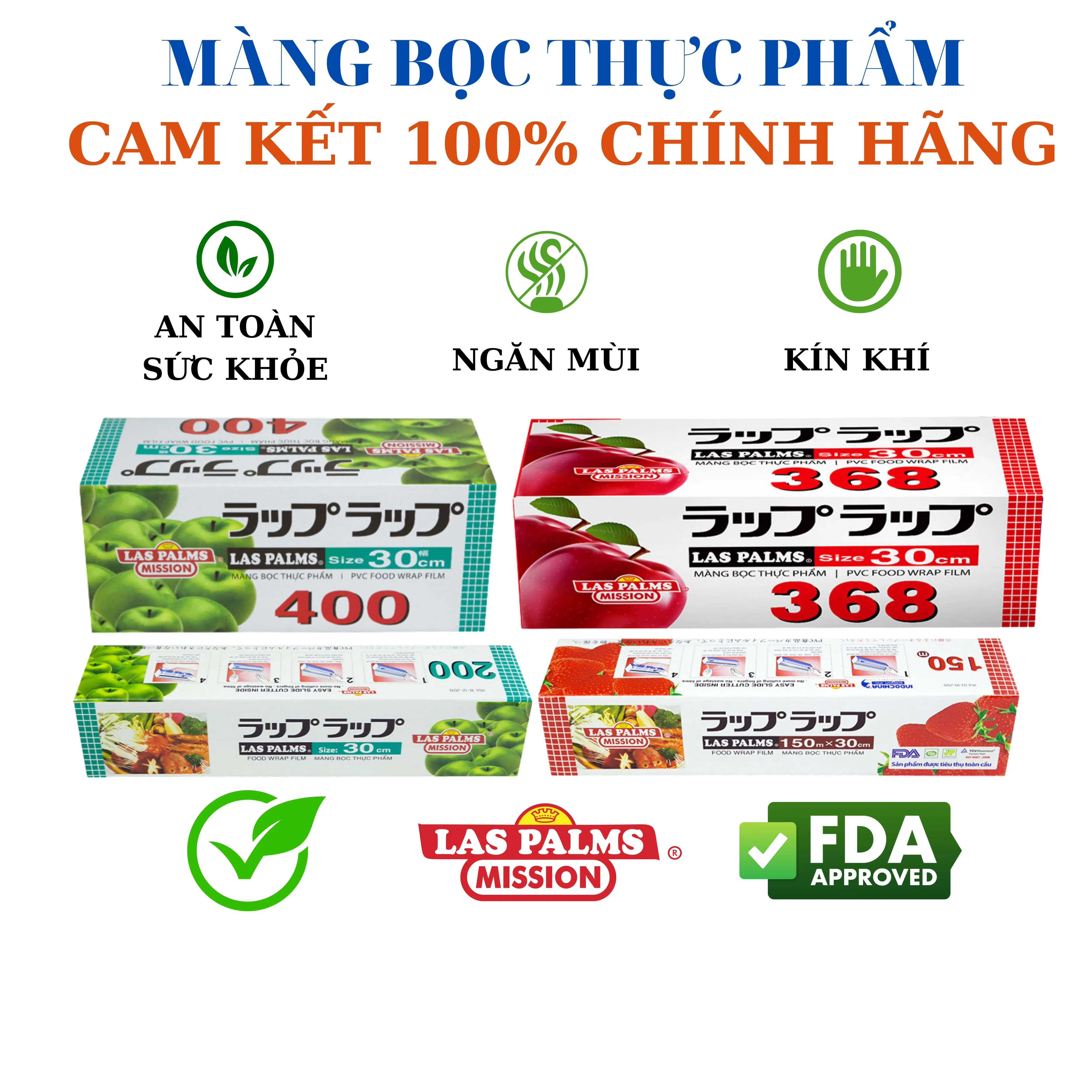 Màng bọc thực phẩm hữu cơ Las Palms 30cm x 300m chất liệu mang bọc an toàn giúp bảo quản thực phẩm tươi sạch