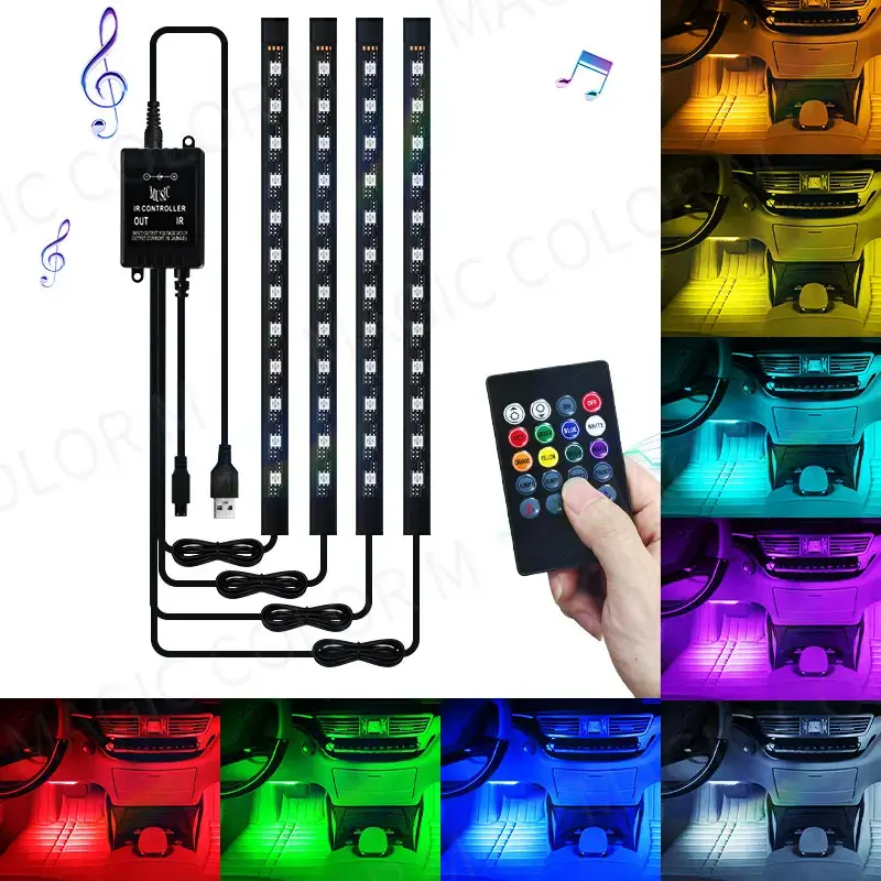 colorM 48 LED Atmosphere Lights Mood Interior LED Car Foot Light RGB Ambient Lamp USB Wireless App Remote Music Control