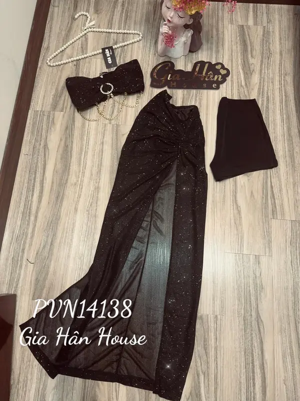GIA HÂN - SET ÁO KHOEN TRÒN VÁY LƯỚI NHŨ (KÈM QUẦN SHORT) - 14138 - Freesize Nữ Nhung Đỏ 6