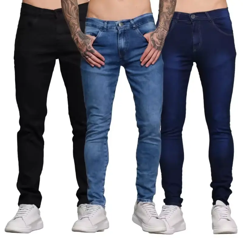 Men Jeans Slim Fit Straight Elastic Spring Summer Autumn Winter Fashion Casual Street Denim Pants Trousers Black Blue Grey