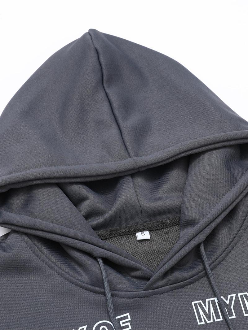 Product Introduction of Men's Letter Print Hoodie, Casual Regular Fit Long Sleeve Hooded Sweatshirt for Daily Wear, Men's Clothes for All Seasons, Tops 3