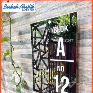 Papan Nomor rumah akrilik type aesthetic Minimalis modern industrial laser cutting + free pen stainless