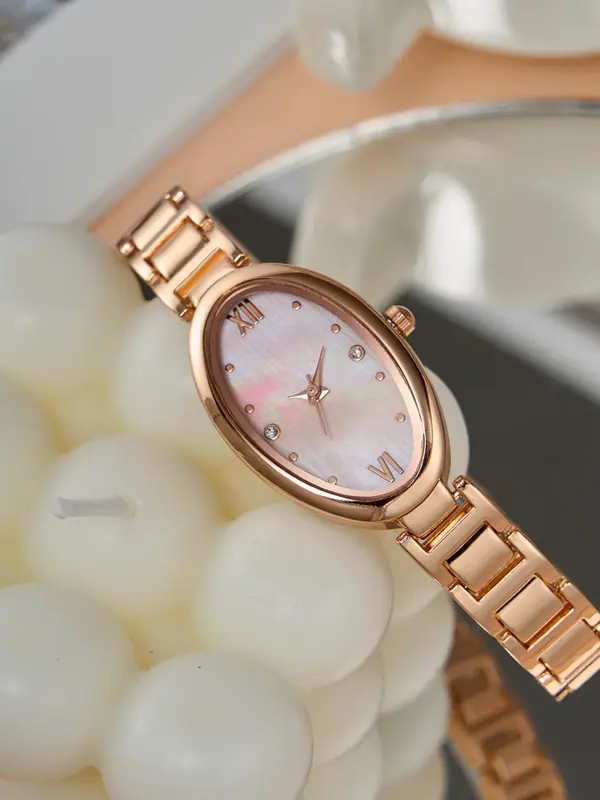 Women's Elegant Oval Dial Quartz Watch, Exquisite Trendy Wristwatch, Fashionable Watch for Women As Gift with Box 4