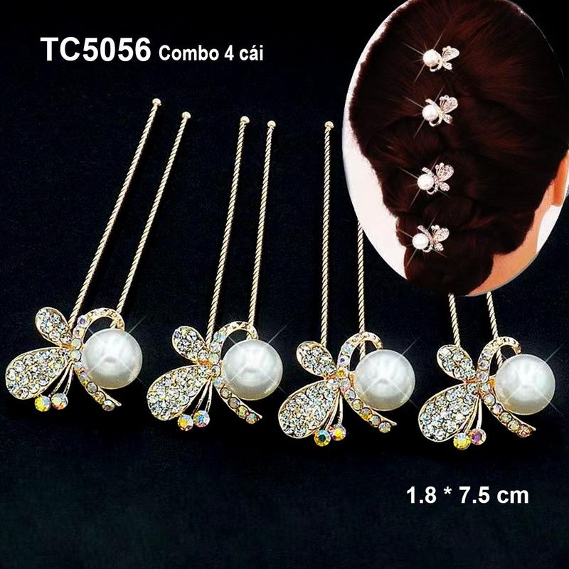  GOTI – Quà Tặng Cho Nữ - Trâm Cài Kiểu Lược Cài Tóc Hình Bướm Phối Hạt Châu Combo 4 Cái Quà Tặng Thanh Lịch Cho Nữ TC5056 