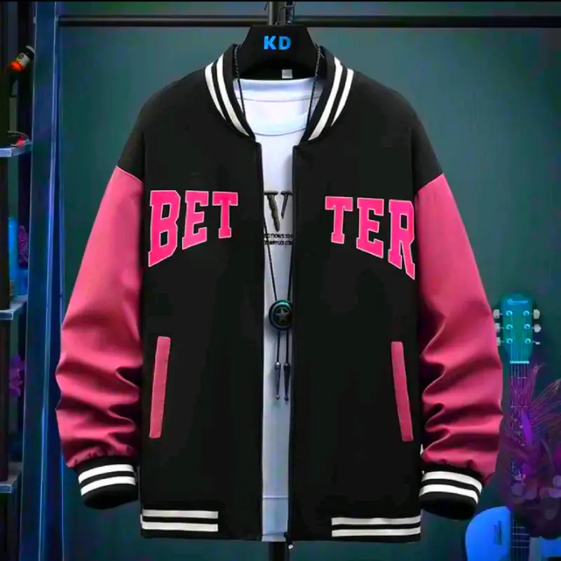 Jaket Varsity Jacket Baseball Better Hitam Mix Denim Bahan fleece tebal SIZE (S- 7XL) Bigsize 7XL 6XL 5XL 4XL 3XL 2XL XL L M S Musim panas Musim dingin Hitam Setrip Bomber Panjang Distro 5
