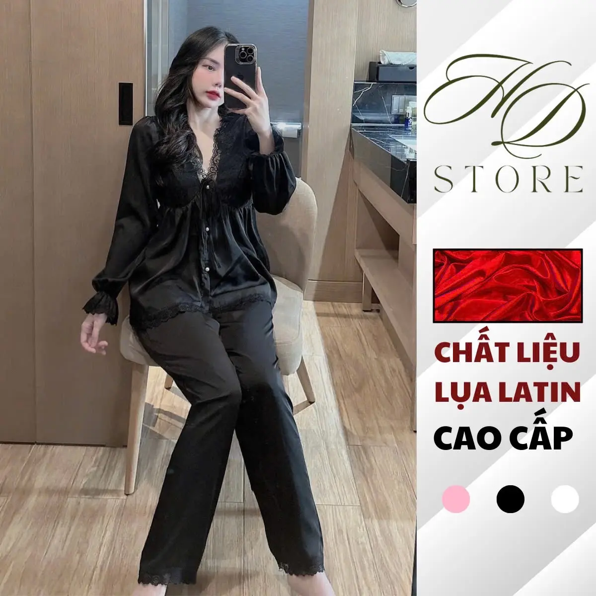 Set Đồ Bộ Pyjama Nữ Tiểu Thư  Voi Áo Nút Ngọc Xinh Đẹp Sang Trọng, Chất Lụa Latin Cao Cấp Mềm Mịn Mặc Nhà Thoải Mái Nhung Women