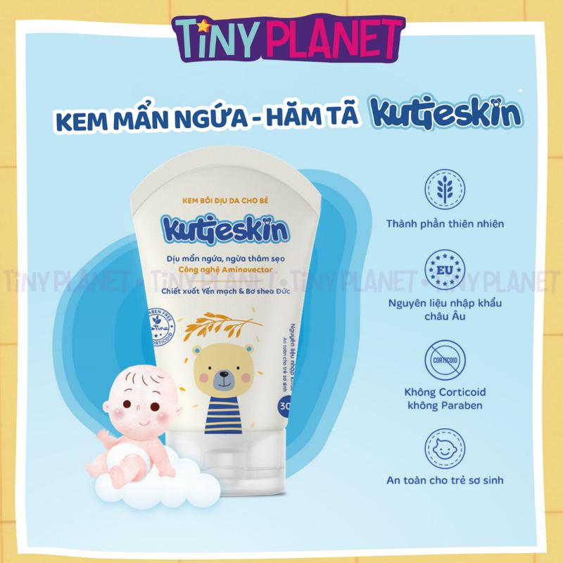KUTIESKIN Kem bôi hăm tã, dịu da, mẩn ngứa giành cho da bé sơ sinh và trẻ nhỏ bị rôm sảy muỗi đốt côn trùng cắn tuýp 30g