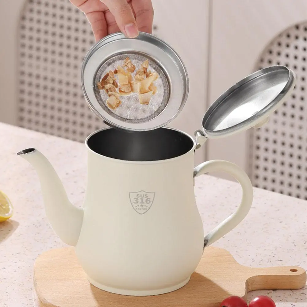 Food Grade Stainless Steel Oil Pot With Filter Screen Thickened Oil Storage Tank Kettle S1O1