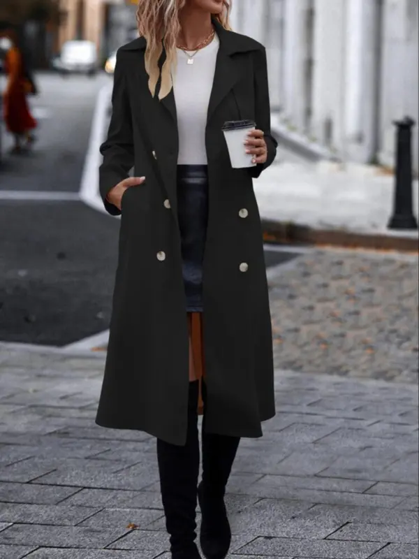 Women's Solid Color Belted Trench Coat, Casual Long Sleeve Coat for Fall & Winter, Women's Clothing for Daily Wear 2