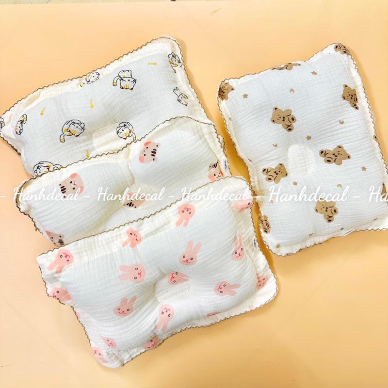 Gối xô Muslin Organic mềm mại có hõm chống bẹp đầu cho bé sơ sinh đến 3 tháng mẫu mới