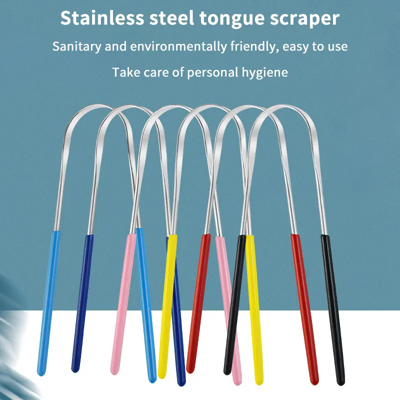 1Pcs Stainless Steel Tongue Scraper U-shaped Metal Fresh Breath Cleaning Coated Tongue Toothbrush Oral  Care Tools