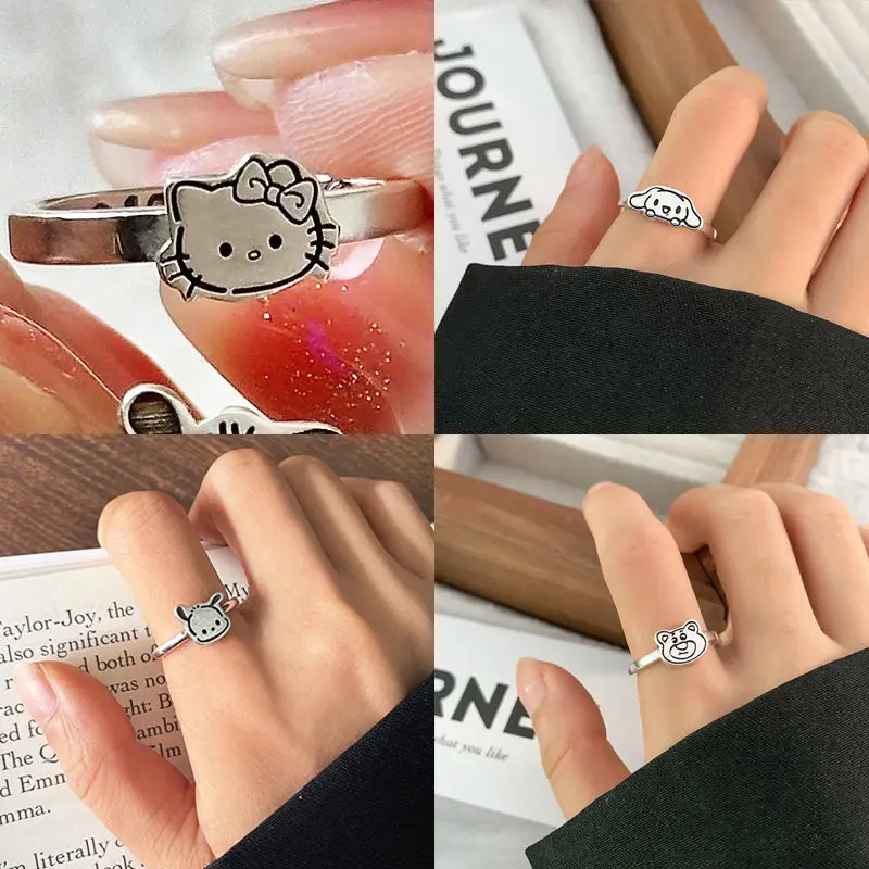 Nhẫn Hoạt Hình, Nữ Ngọt Ngào Và Dễ Thương, Thiết Kế Độc Đáo Cá Nhân Hóa, Thích Hợp Cho Bạn Gái, Vòng Tay Hello Kitty, Thích Hợp Cho Học Sinh Và Cặp Đôi, Nhẫn Mở