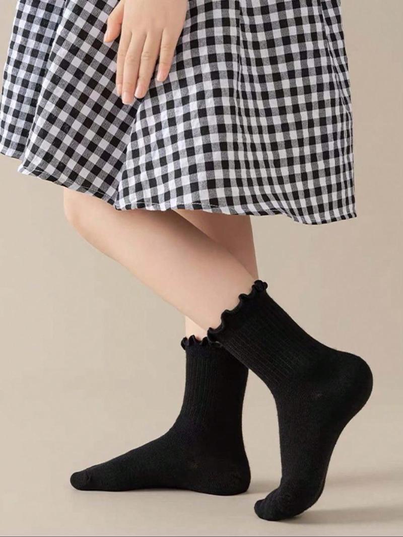 Product Introduction of Solid Color Ruffle Trim Ankle Socks, 20 Pairs Comfy Breathable Socks for Girls, Multipack Knit Socks for All Seasons 4