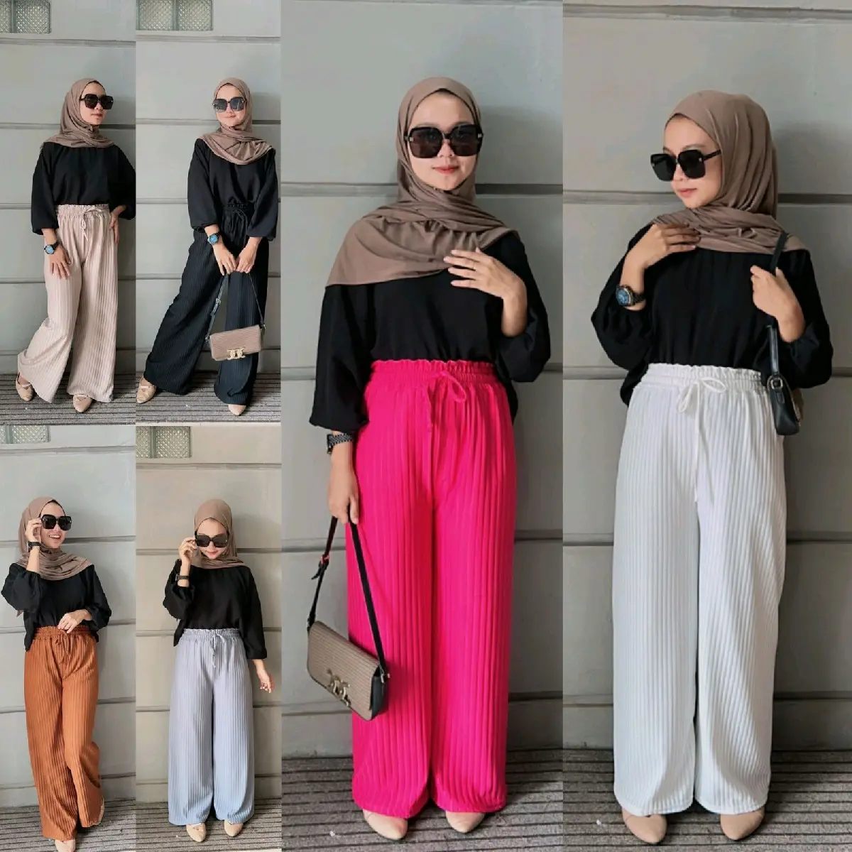Kulot Basic// Kulot Knit Serut // Knit Hornet Premium Celana Wanita Hitam Dewasa Panjang