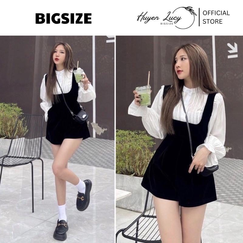 Set bigsize yếm đen quần tuyết mưa xinh xắn phối áo sơ mi trắng dài tay bèo siêu xinh dành cho các nàng yêu diện đi chơi đi tiệc hẹn hò đi du lịch dã ngoại ngoài trời mùa xuân mùa hè mùa thu đáng yêu cute trẻ trung năng động hiện đại sành điệu