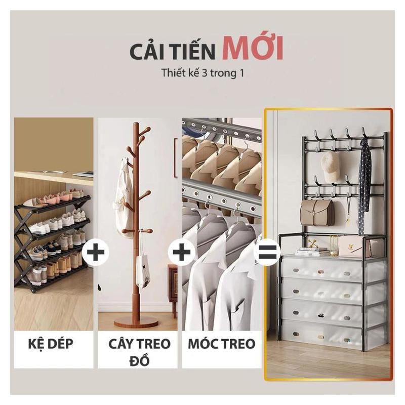  Kệ 5 Tầng Để Giày Dép Có Màng Chắn Bụi Kệ Giày Dép 5 Tầng Khung Thép Carbon Tặng Kèm 8 Móc Treo Đồ Kitchen treo  quần 
