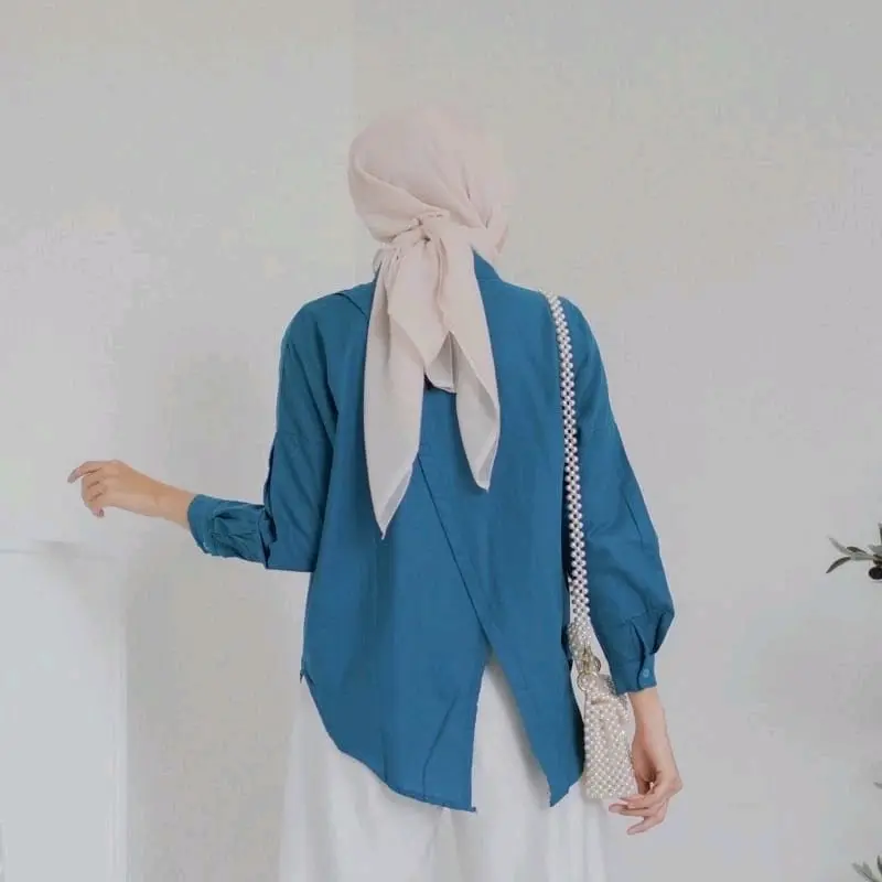 kemeja nelka polo linen/atasan wanita/kemeja panjang Polos/ Baju full Kancing Fit Oversize Basic