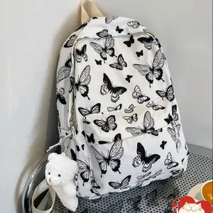 Tas Ransel motif kupu-kupu lucu tas sekolah perempuan dan motif sapi Kanvas Wanita Backpack Cewek