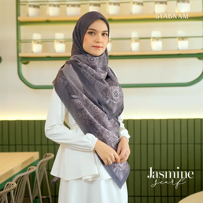 Syabnam Official - Jasmine Scarf - Scarf Motif | Kerudung Hijab Segi Empat Logo Voal Digital Muslim Square Printing 2