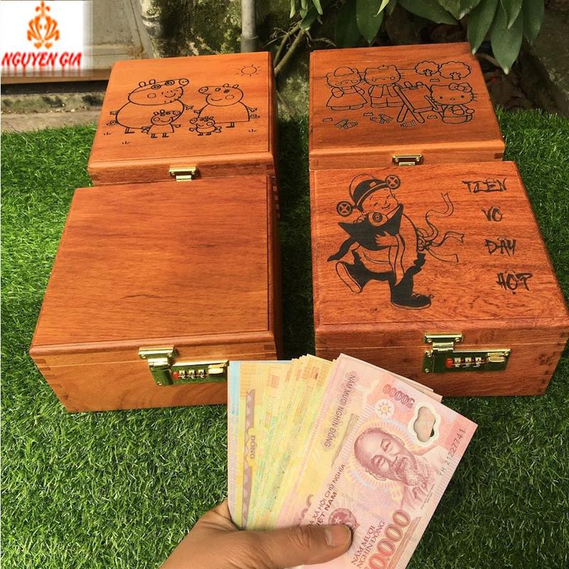  Hộp gỗ đựng tiền tiết kiệm 2 ngăn có khóa  Size Lớn  Ống Tiết Kiệm Ống Heo 