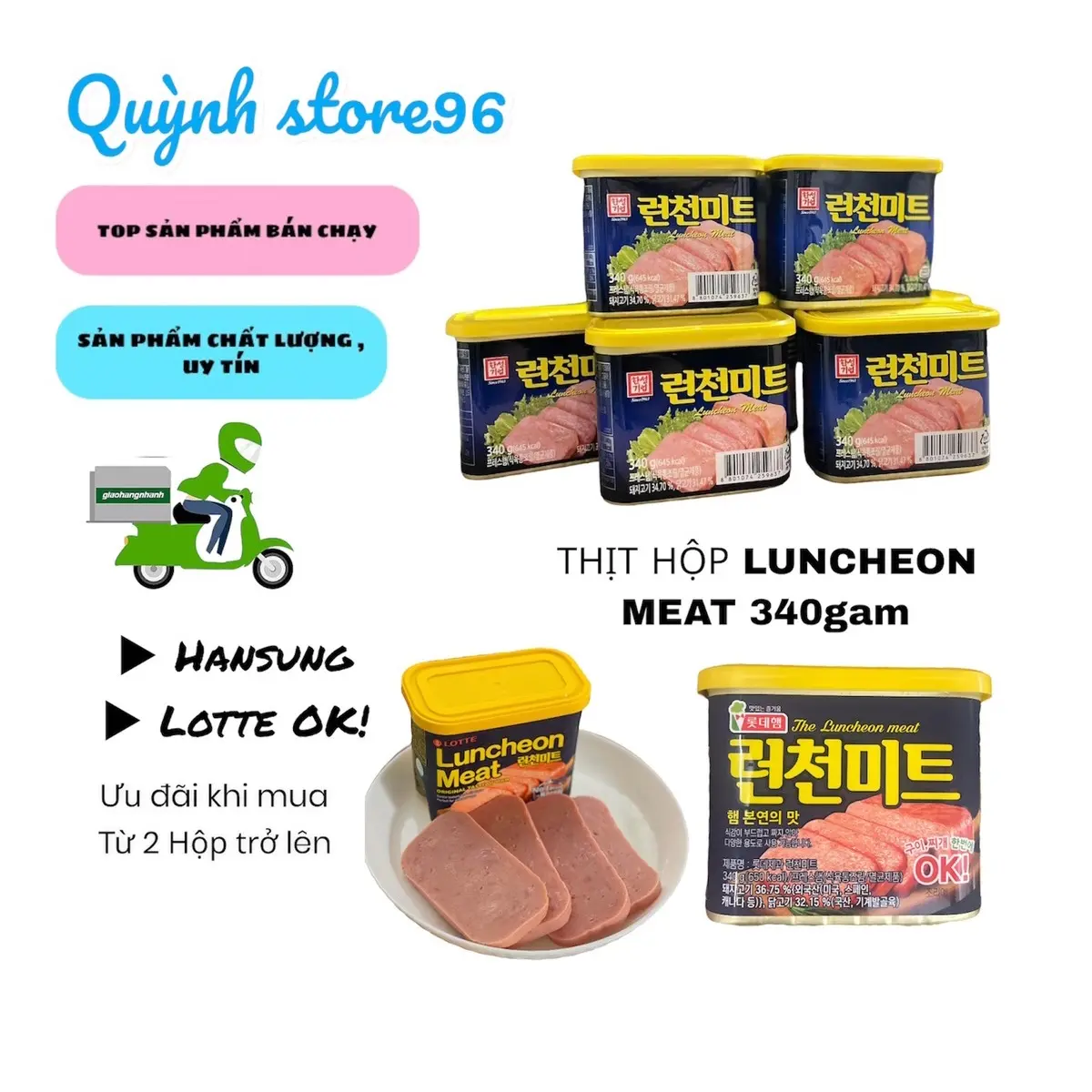 Thịt hộp Hàn Quốc LUNCHEON MEAT 340gam Food Ăn Vặt(10/2027)