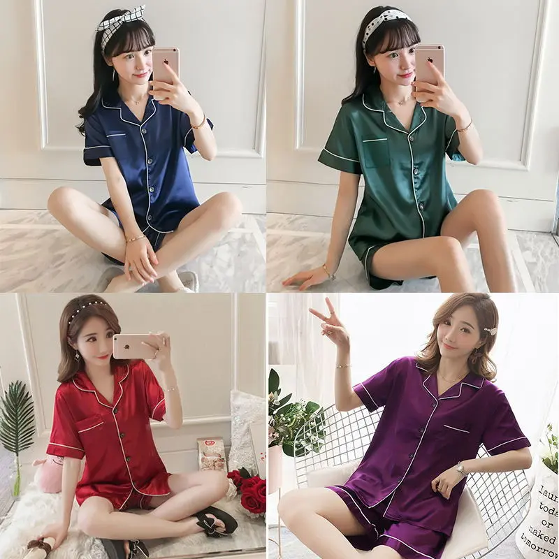 Factory Pajamas for Women Summer Silk Short Sleeve Two-Piece Suit Cute Thin Ice Silk Summer Ladies' Homewear Hot Sale