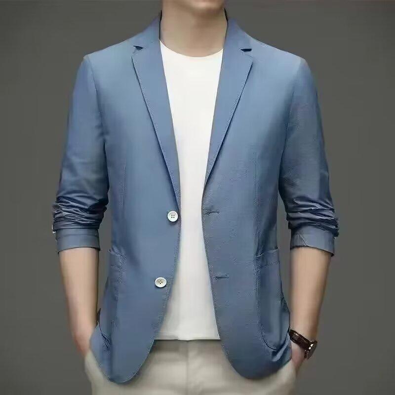Product Introduction of 【M-4XL】Classic men Korean suit jacket lightweight thin style Ice Silk sunscreen fashion all-match casual shirt slim-fit cool suit cardigan men 9