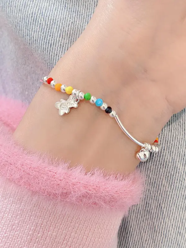 S925 Sterling Silver Cute Bear & Colorful Beads Decor Bracelet, Fashionable Jewelry for Women & Girls, Trendy All-match & Exquisite Jewelry for Birthday Gift 7