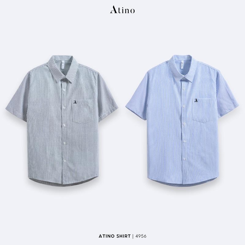 Áo Sơ Mi Cộc Tay Nam Kẻ Sọc Vải Oxford Thêu Logo ATINO L.2.4956 Form Regular Menswear Nhung somidep Tre áo  sơ áo  sơ