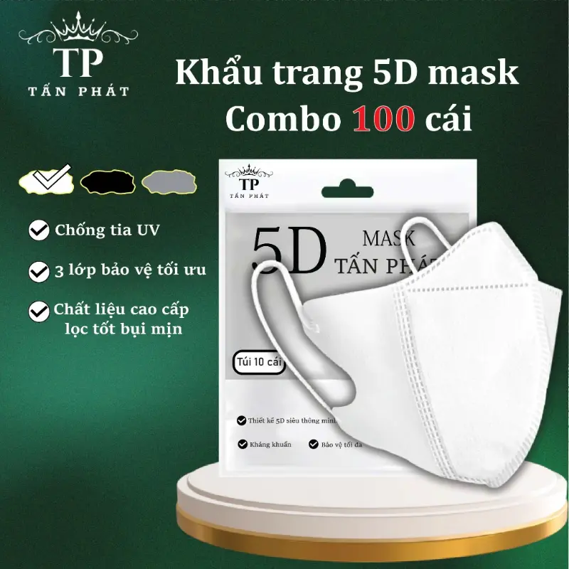 [Combo 100 Cái] Khẩu Trang 5D Tấn Phát 3 Lớp Kháng Khuẩn,Chống Nắng,Tia UV.