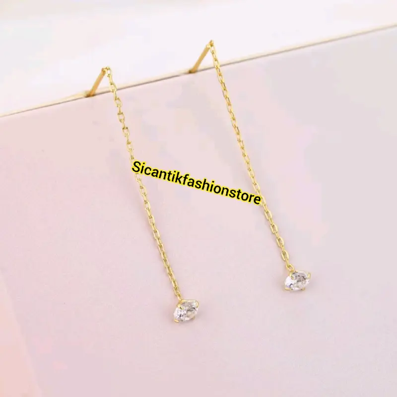 COD Anting Titanium Wanita Mata Satu Juntai Silver Dan Gold Trending Asli Titanium Anti Karat Tidak Luntur Fashion Wanita Style Wanita Korean Perempuan Anggun Earrings 3