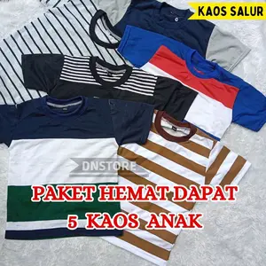 PAKET HEMAT DAPAT 5 PCS Kaos Anak Laki laki Setrip Katun Santai 1-12 Tahun Baru lahir