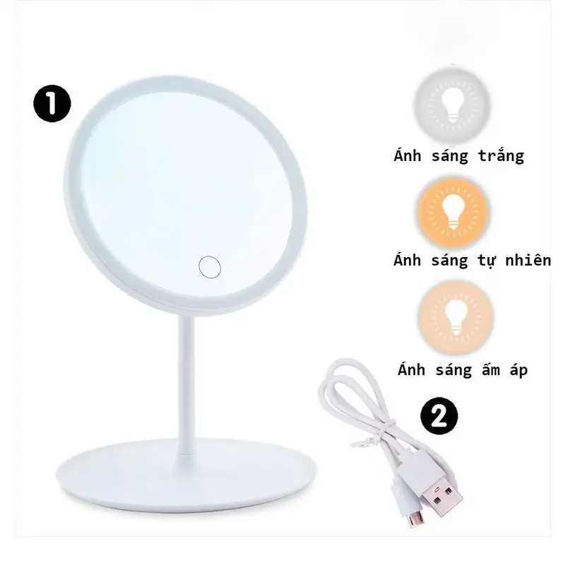[Kèm Dây Sạc] Gương đèn LED cảm ứng 3 chế độ ánh sáng hình tròn để bàn trang điểm - Giao Màu Ngẫu Nhiên 4