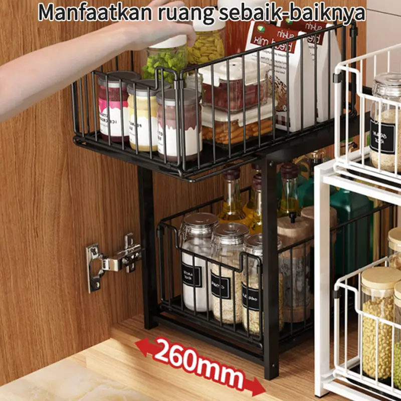 Rak Dapur Bawah Wastafel Kitchen Rack Rak Kabinet Lemari Dapur Keranjang Geser Laci Rak Tarik Rak 6