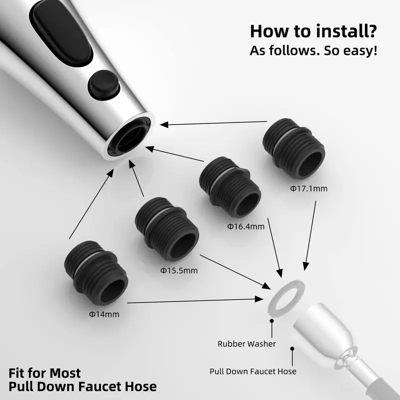 Pull Down Kitchen Faucet Head Replacement, 1 Count 3-Function Kitchen Faucet Head Sink Spray Nozzle with 9 Adapters, Kitchen Fixtures Compatible with Moen, American Standard, Delta, Kohler Faucets 2