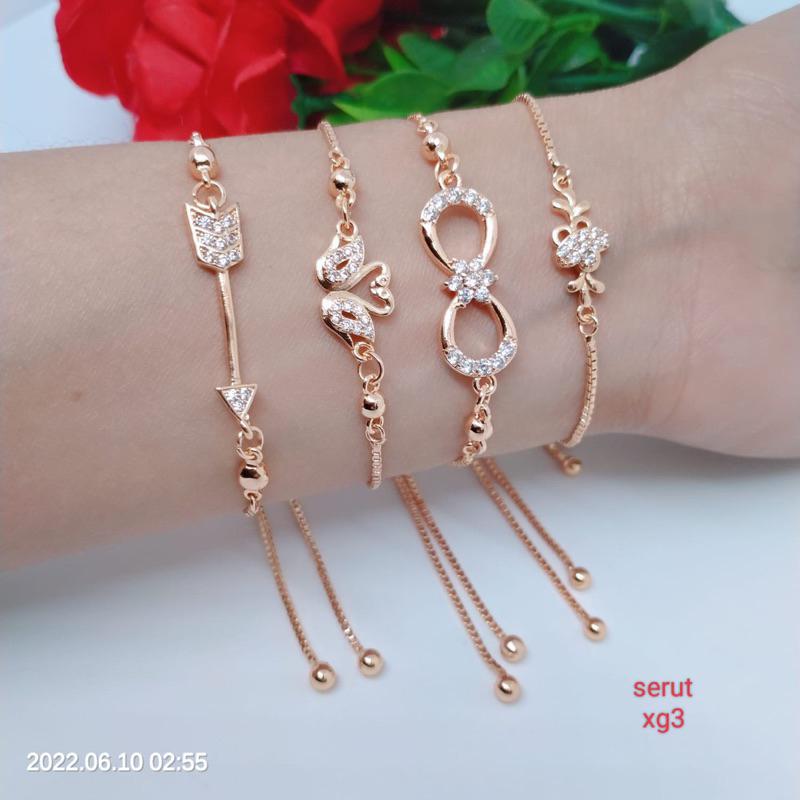 Gelang Serut Titanium Tembaga Rodium Perhiasan Emas Terlaris Termurah Tidak Mudah Luntur G16-GS1 3