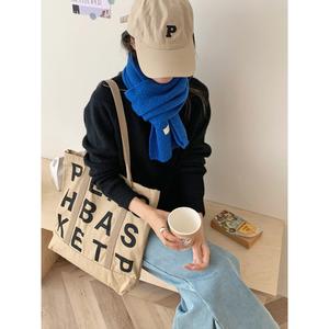 Beg Kanvas, Gaya Malas, Beg Bahu Tunggal, Untuk Wanita, Gaya Korea, Kapasiti Besar, Beg Tote, Serba guna, Sesuai untuk Ulang-alik, dengan Rekaan Huruf Bags Totebag