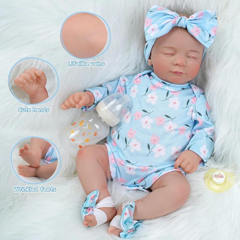 Lovely Reborn Doll with Clothes & Accessory, 1 Set 17 Inch Soft Body Realistic Doll, Creative Doll Toy for Birthday Festival Gifts 3