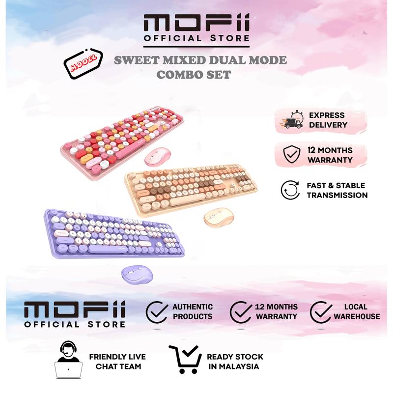 MOFII Sweet Dual Mode Wireless Keyboard Mouse Combo Bluetooth/Wireless Bluetooth Adjustable Office Keyboards Computer Mechanical
